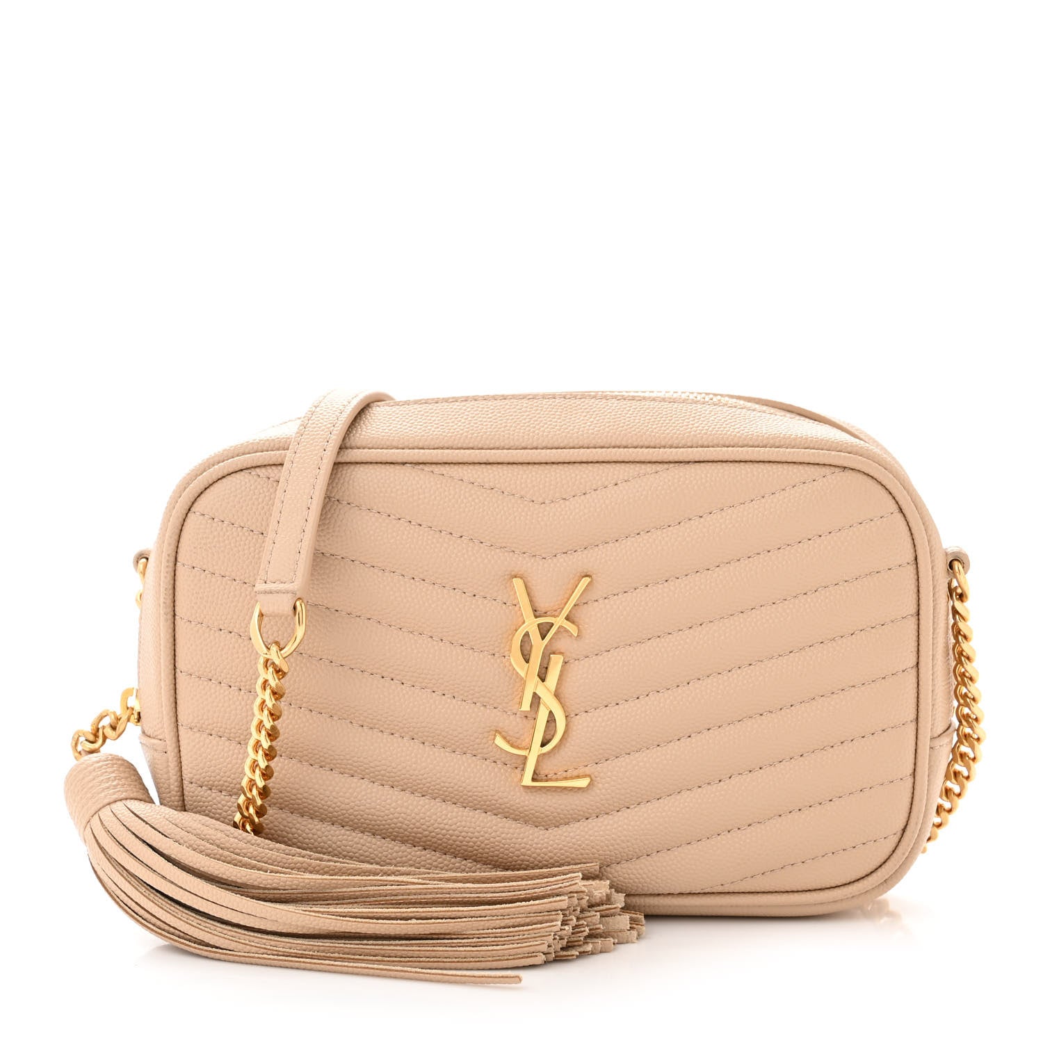 Saint Laurent Grain De Poudre Matelasse Monogram Mini Lou Camera Bag Dark Beige 1 of 10