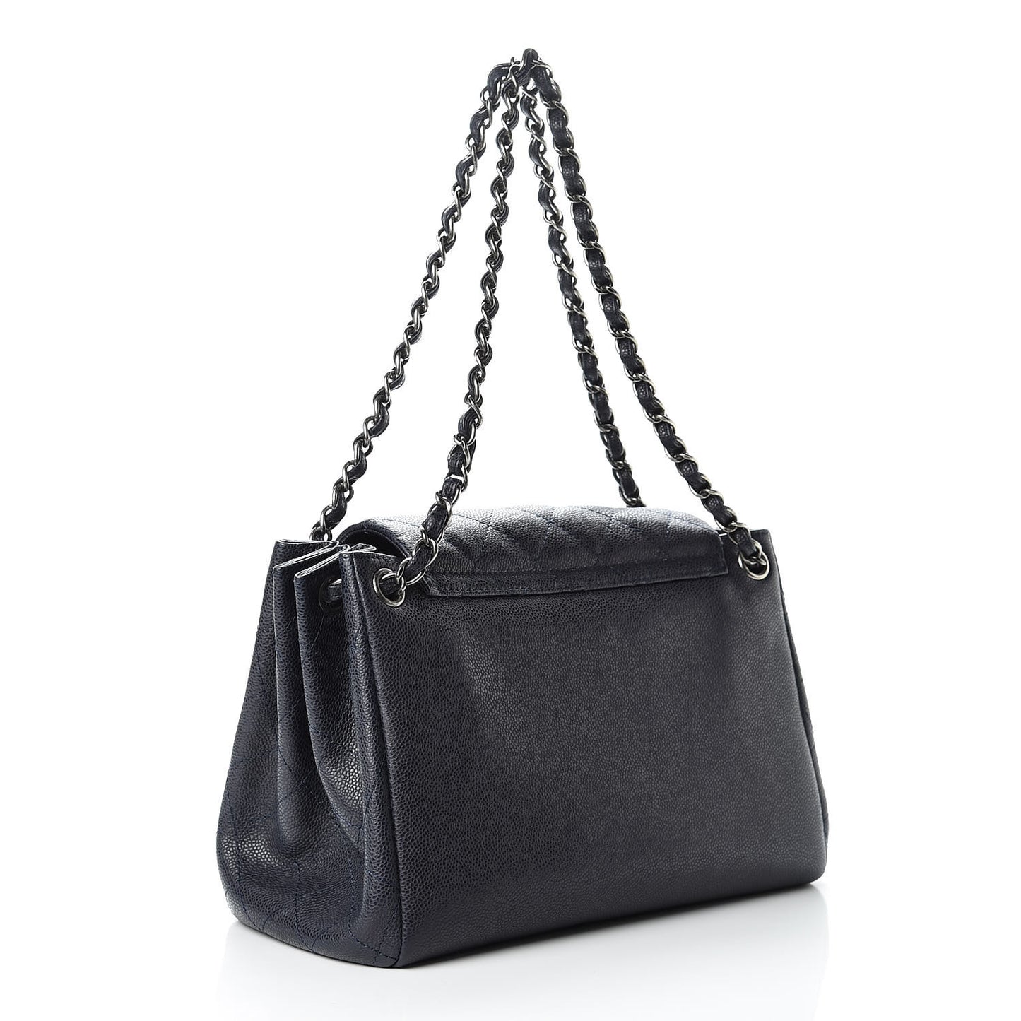 Caviar Quilted CC Accordion Shopping Bag Navy