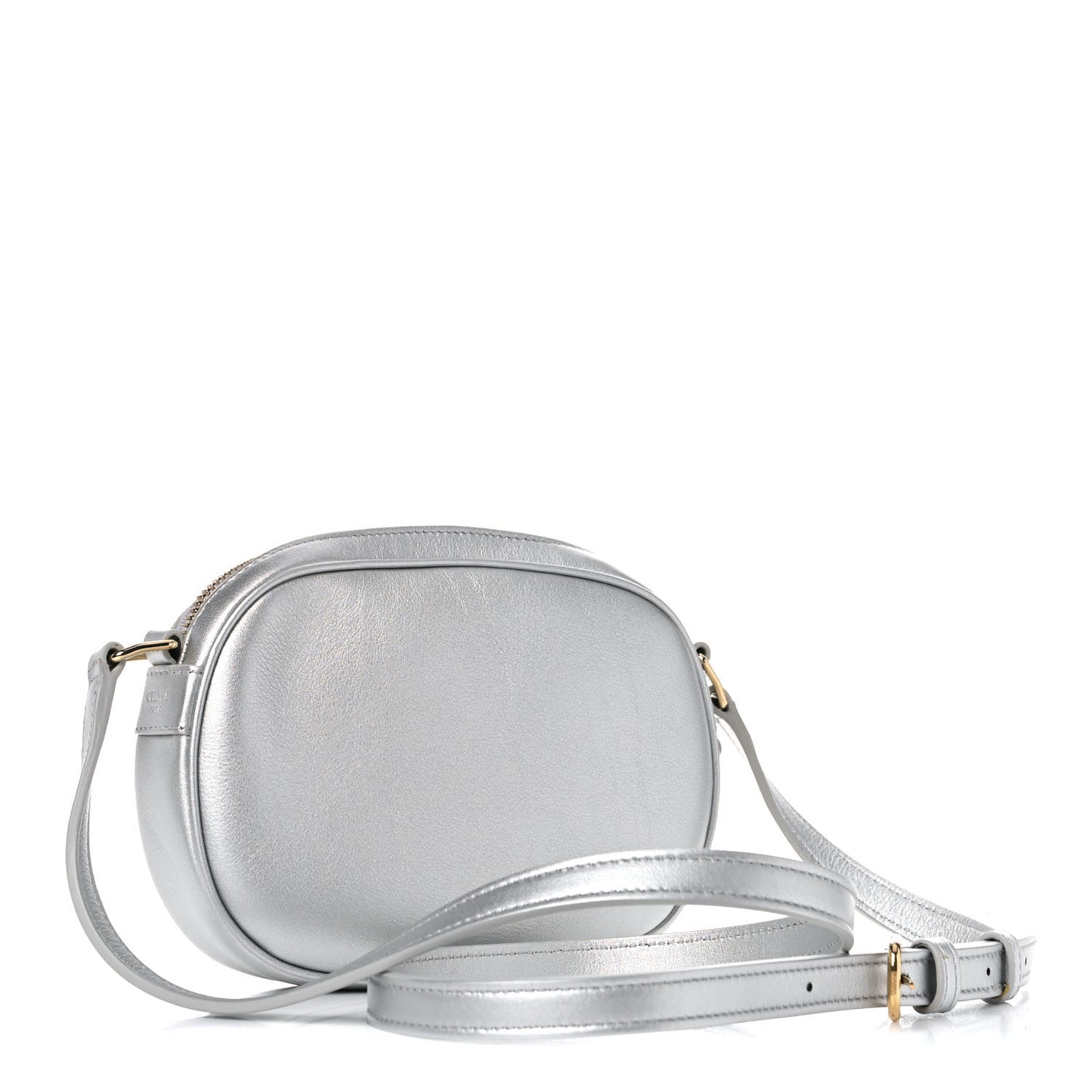 Laminated Calfskin Quilted Small C Charm Bag Silver