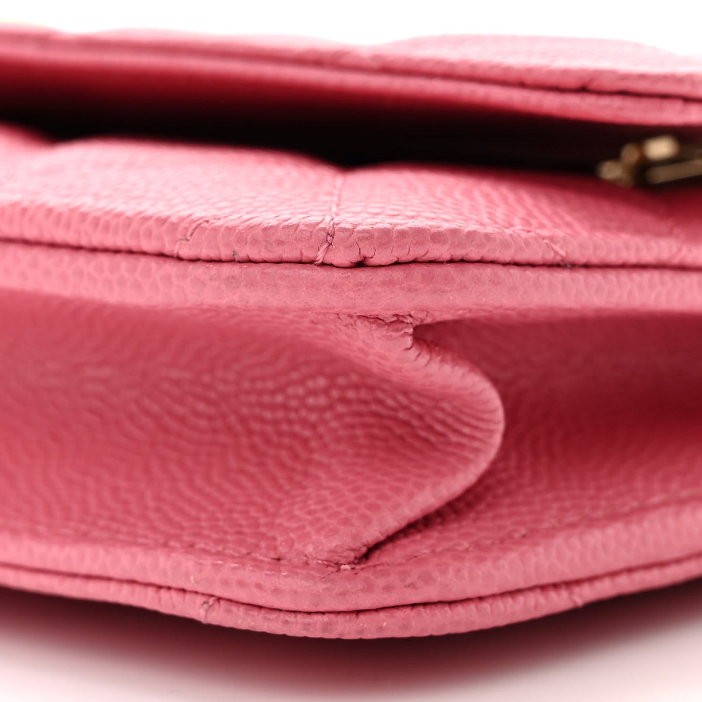 Caviar Quilted Textured CC Wallet On Chain WOC Pink
