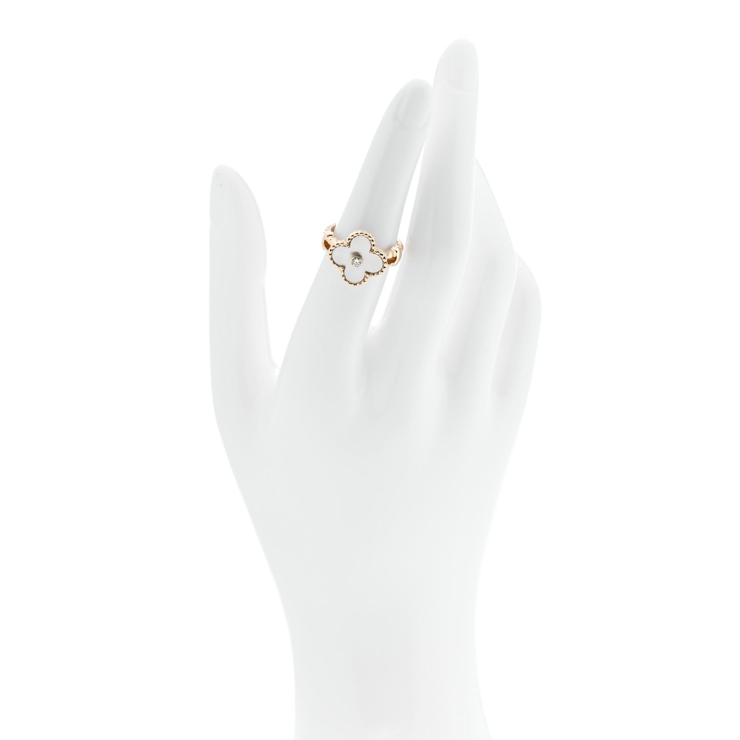 18K Yellow Gold Diamond Mother of Pearl Vintage Alhambra Ring 52 6