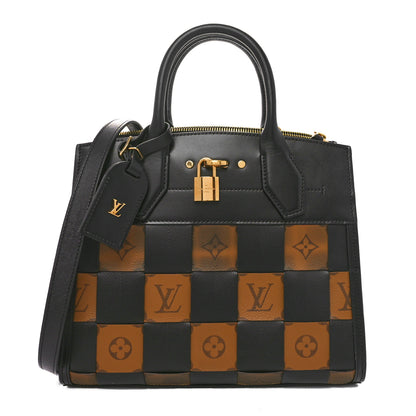 Louis Vuitton Calfskin Monogram Damier Tressage City Steamer PM Black 1 of 9