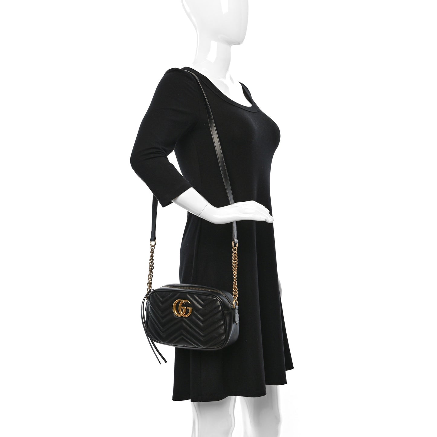 Calfskin Matelasse Small GG Marmont Chain Shoulder Bag Black