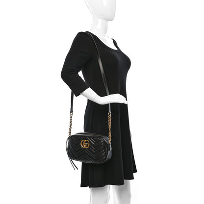 Gucci Calfskin Matelasse Small GG Marmont Chain Shoulder Bag Black 2 of 9