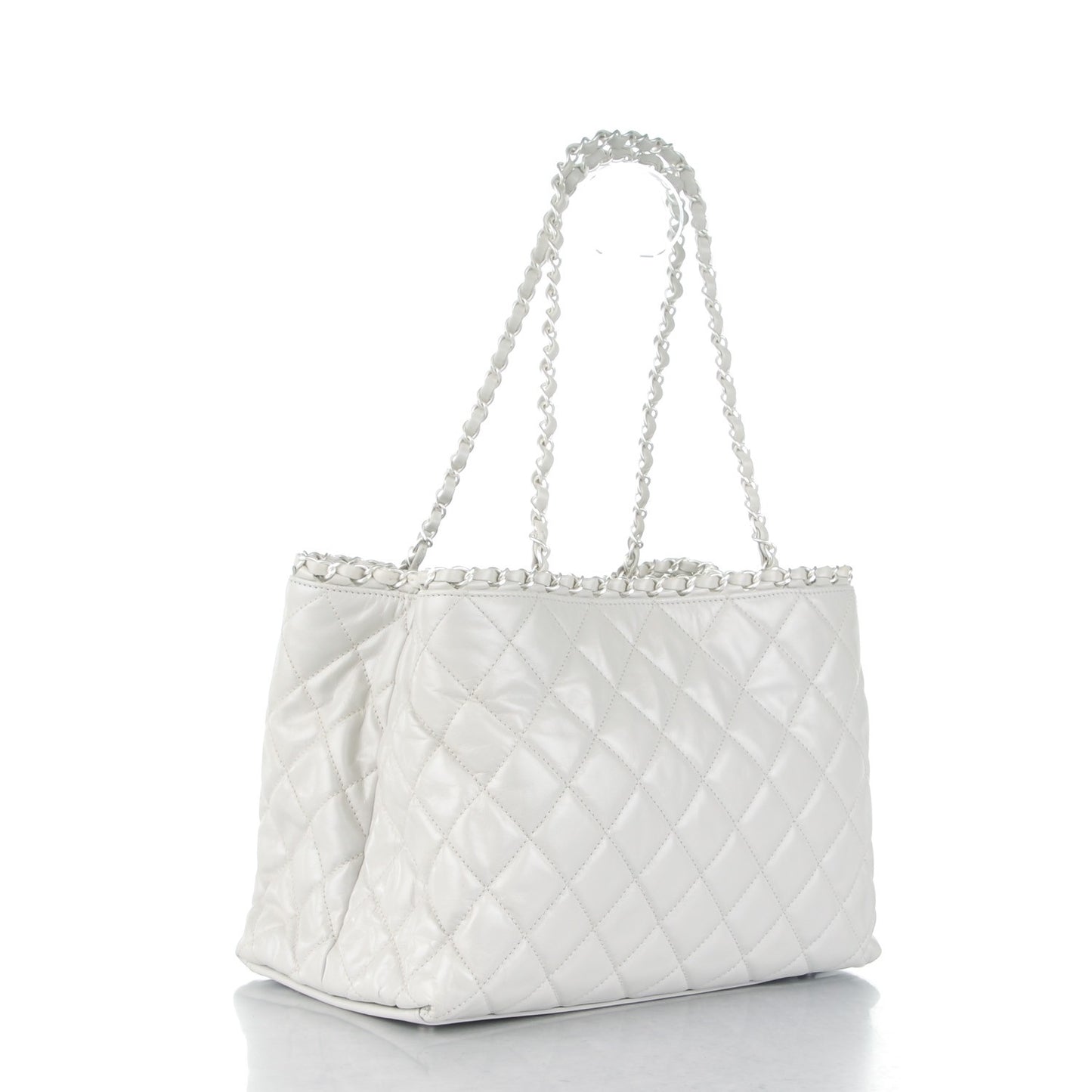 Glazed Calfskin Quilted Small Chain Me Tote Dark White