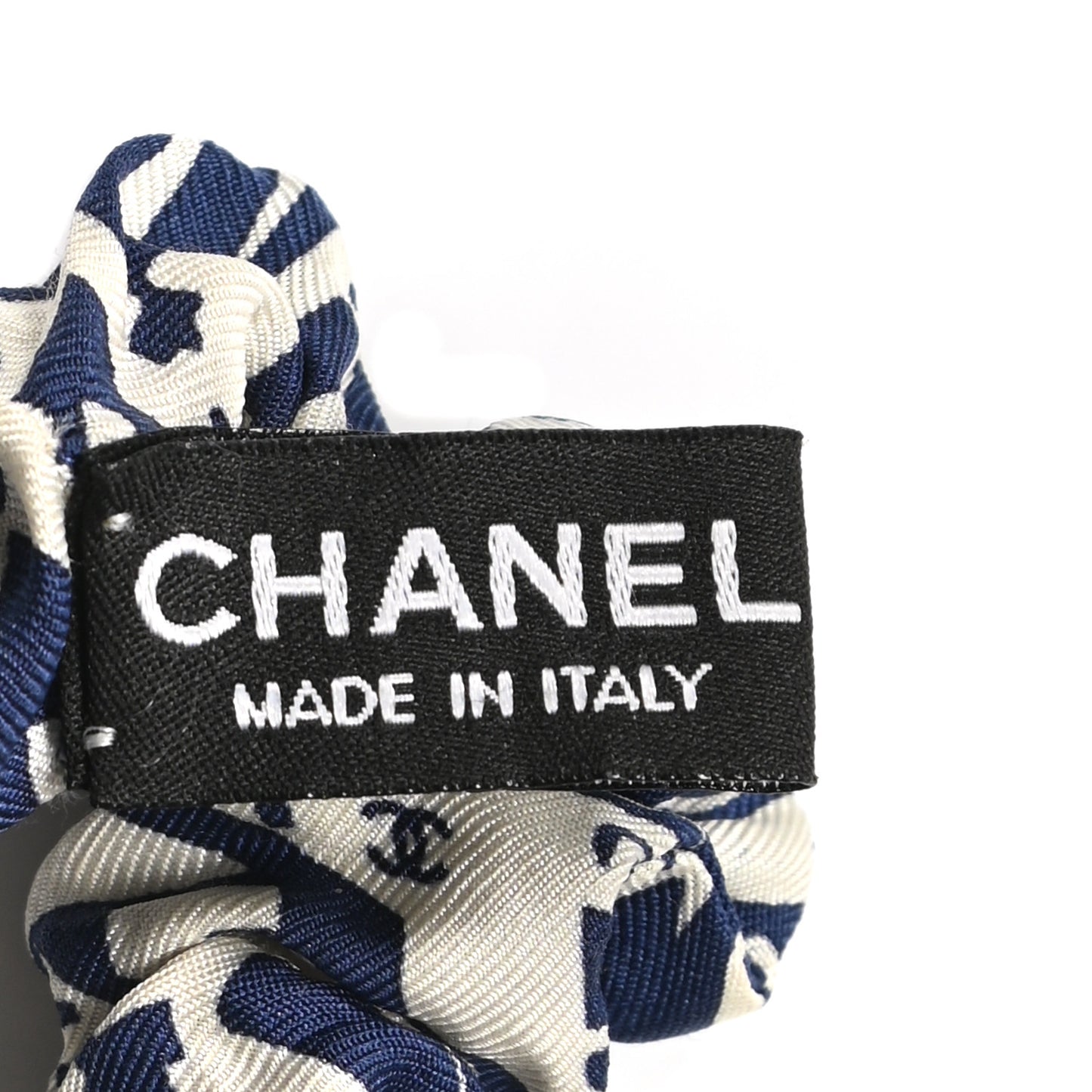 Silk Twill Hair Scarf Navy Blue White