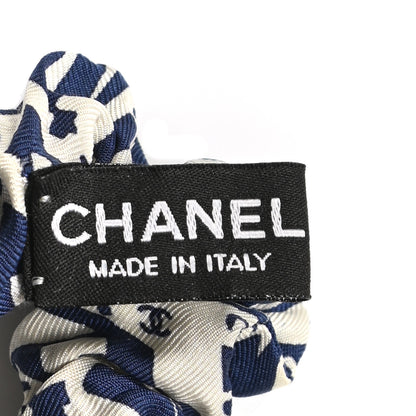 Chanel Silk Twill Hair Scarf Navy Blue White 5 of 5