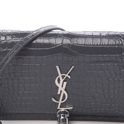 Saint Laurent Calfskin Crocodile Embossed Kate Monogram Tassel Chain Wallet Dark Smog 9 of 10