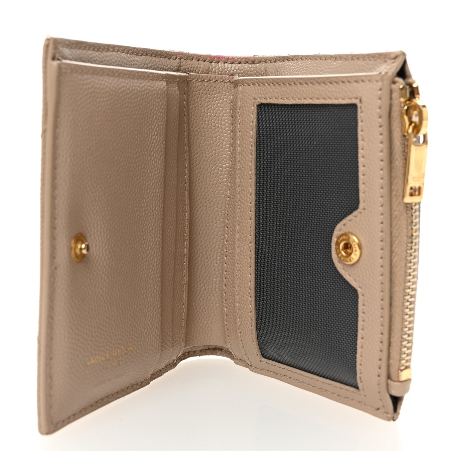 Saint Laurent Grain De Poudre Matelasse Chevron Monogram Zipped Card Case Nude Powder 5 of 11