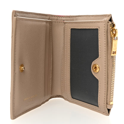 Saint Laurent Grain De Poudre Matelasse Chevron Monogram Zipped Card Case Nude Powder 5 of 11