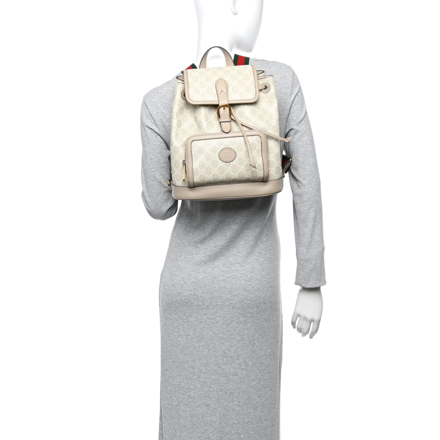 GG Supreme Monogram Azalea Calfskin Retro Interlocking G Buckle Backpack Beige Mystic White