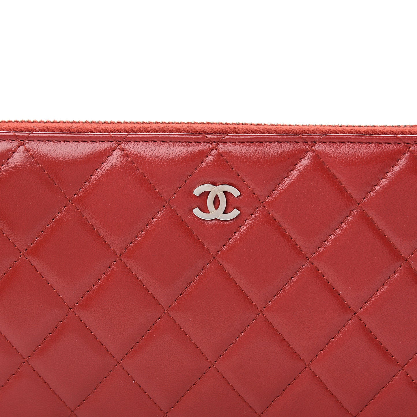 Lambskin Quilted Large Zip Around Organizer Wallet Red