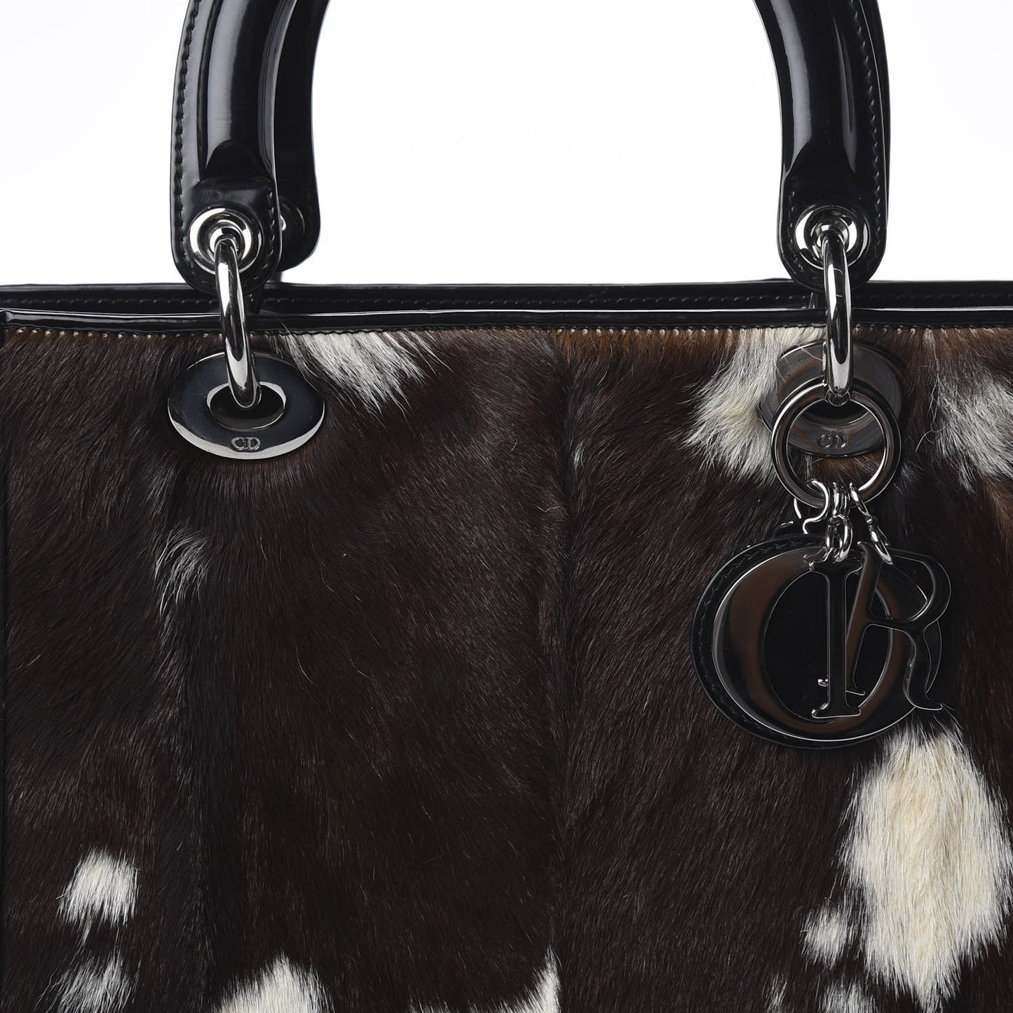 Patent Pony Hair Large Lady Dior Black