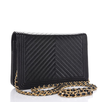 Chanel Caviar Chevron Quilted Boy Wallet On Chain WOC Black 3 of 9