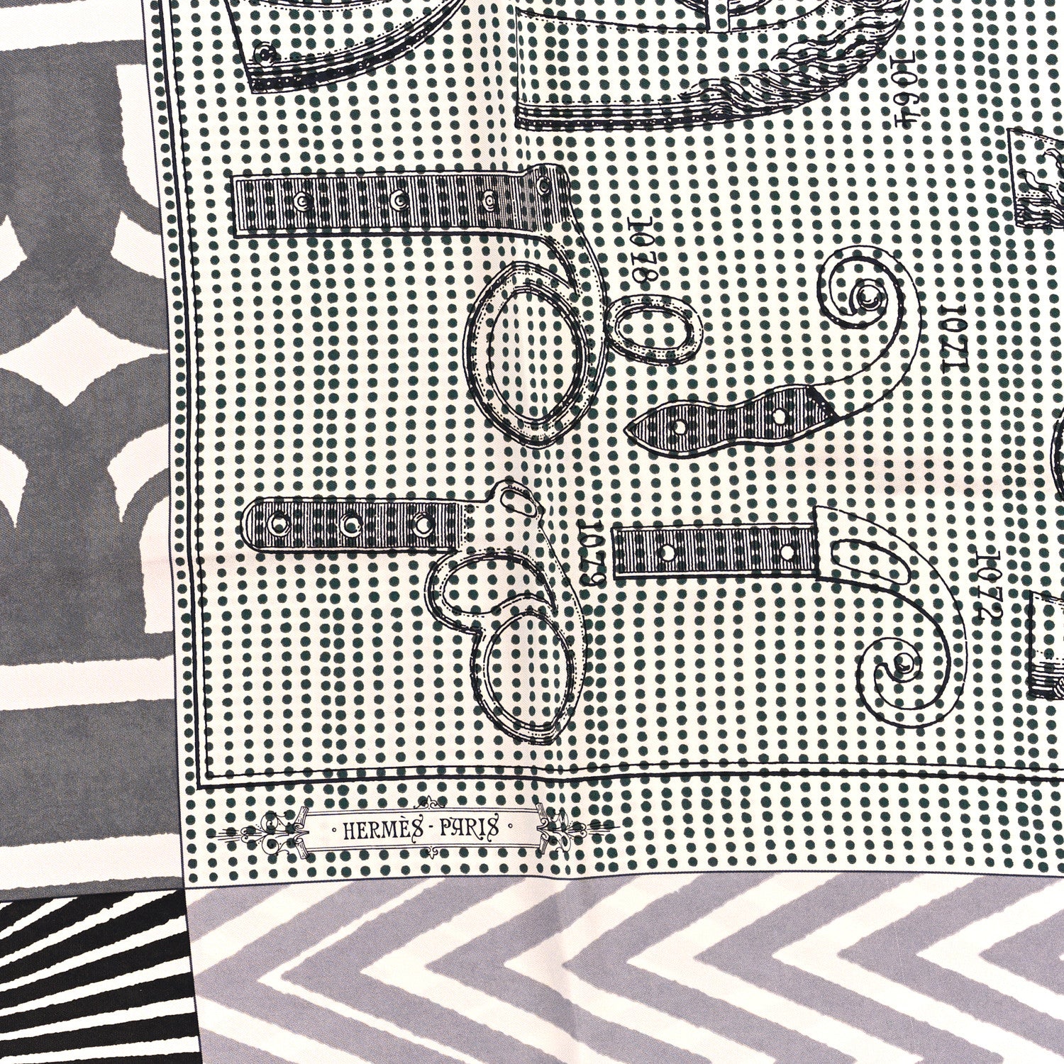 Hermes Silk Manufacture de Boucleries Scarf 90 Blanc Rose Indien Gris 2 of 3