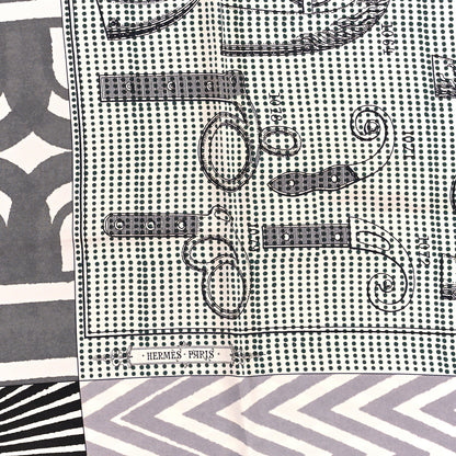 Hermes Silk Manufacture de Boucleries Scarf 90 Blanc Rose Indien Gris 2 of 3