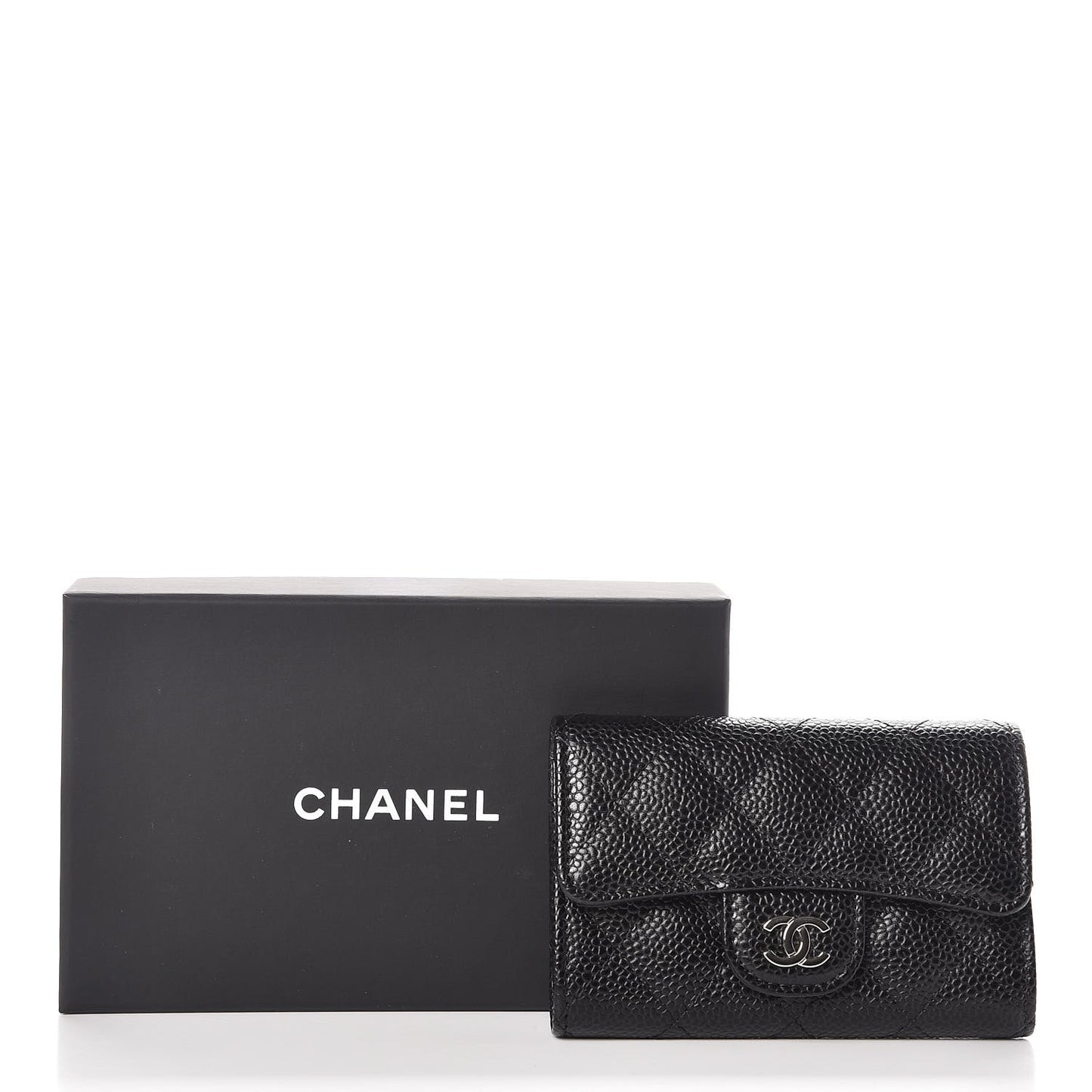 Caviar Quilted Flap Card Holder Black