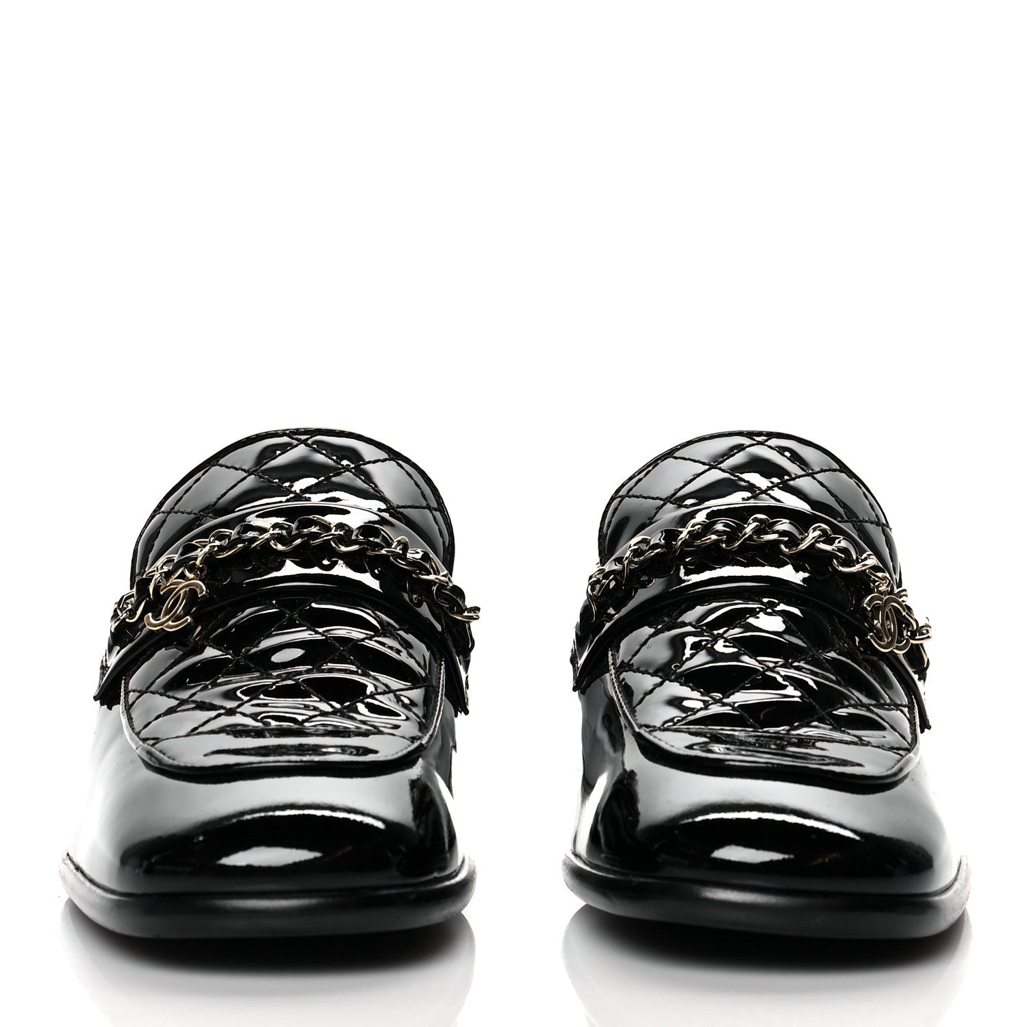 Chanel Patent Calfskin CC Chain Mocassin Loafers 37.5 Black 2 of 7