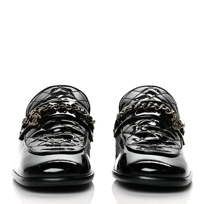Chanel Patent Calfskin CC Chain Mocassin Loafers 37.5 Black 2 of 7