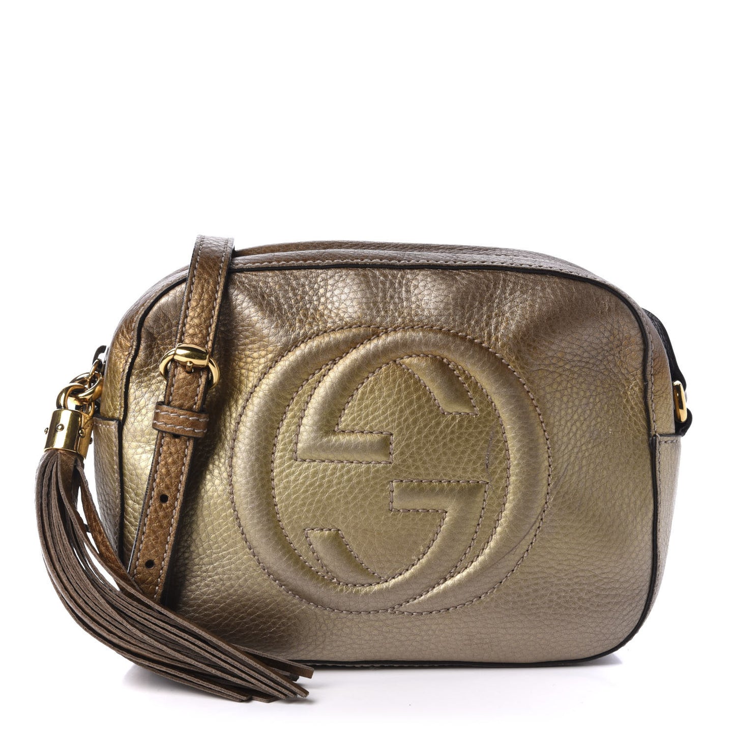 Metallic Pebbled Calfskin Small Soho Disco Bag Gold Ombre