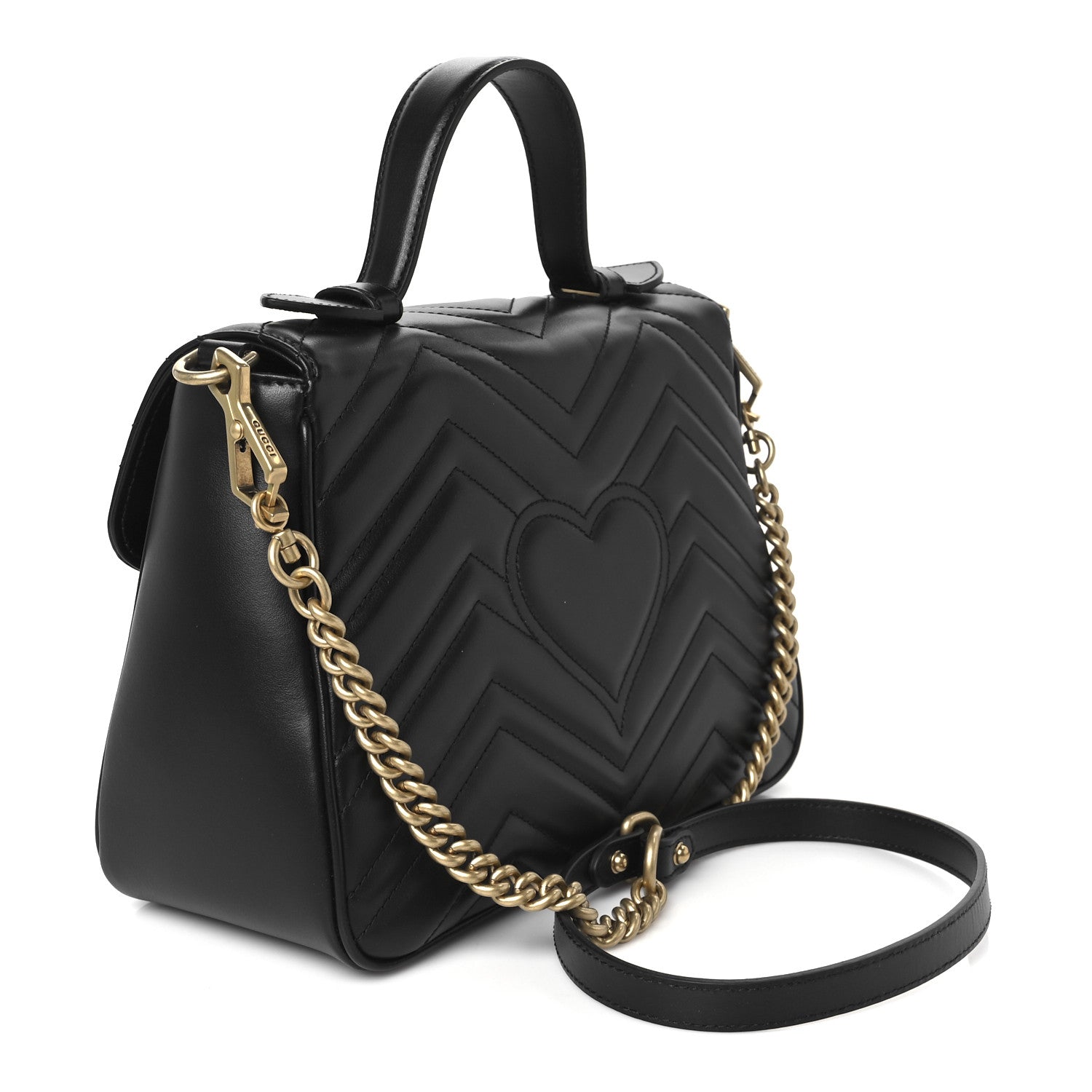 Gucci Calfskin Matelasse Small GG Marmont Top Handle Shoulder Bag Black 3 of 11