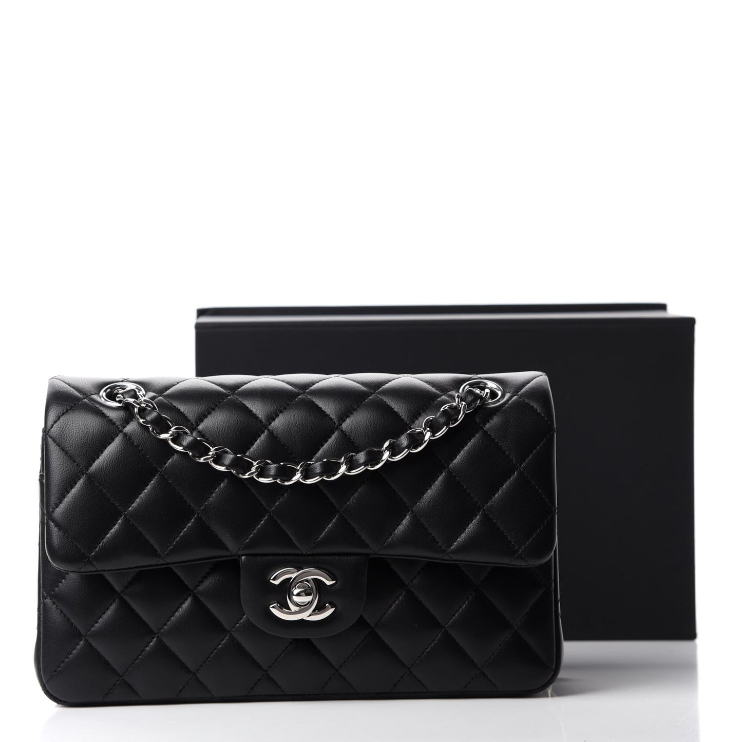 Lambskin Quilted Small Double Flap Black