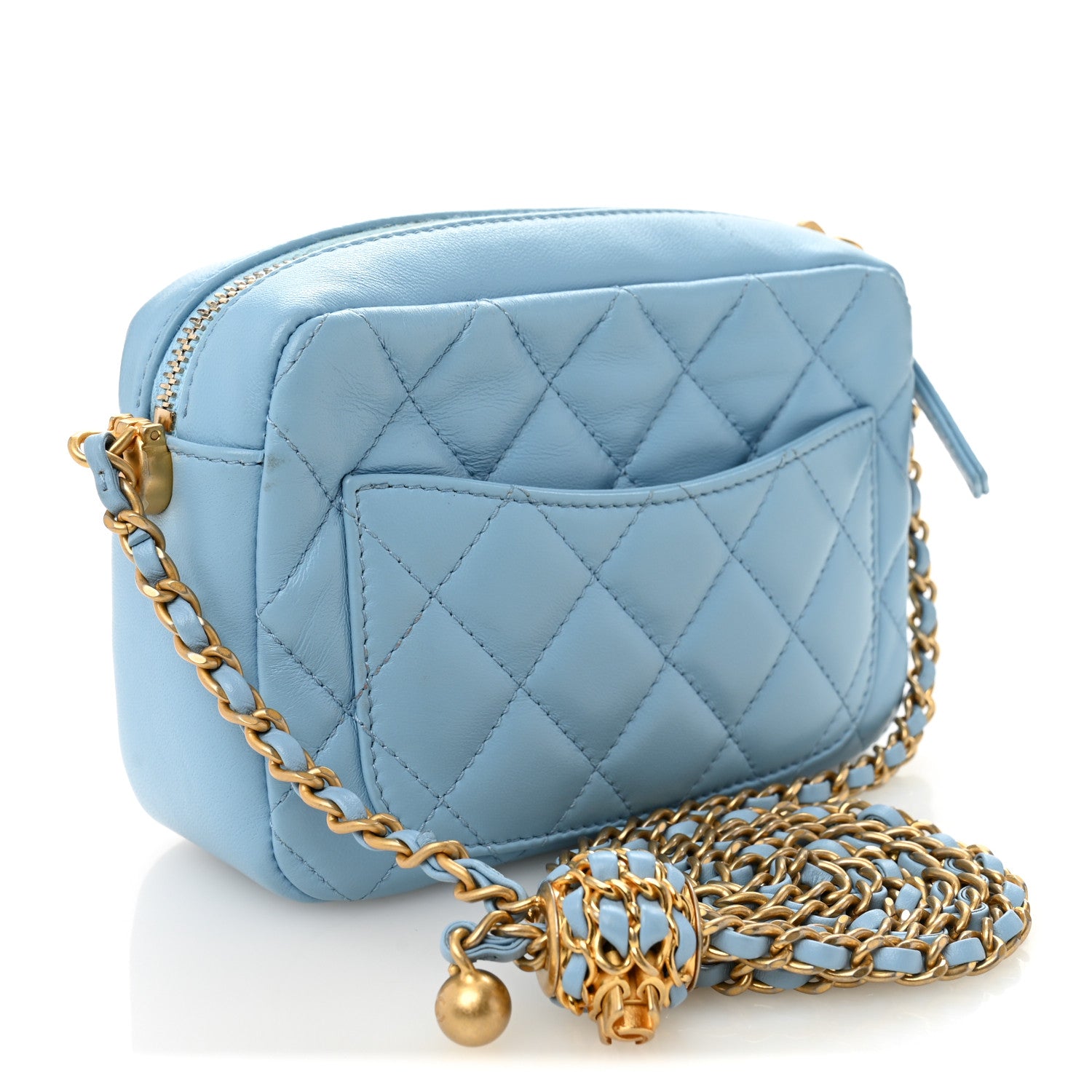 Chanel Lambskin Quilted CC Pearl Crush Camera Case Light Blue