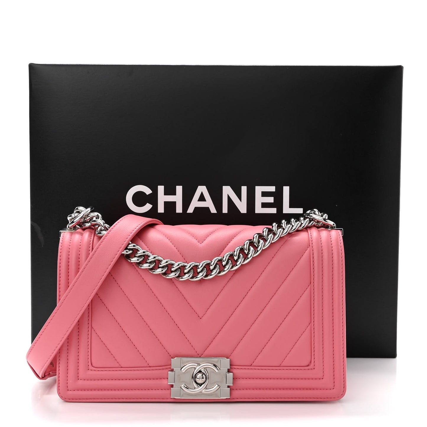 Calfskin Chevron Quilted Medium Boy Flap Pink