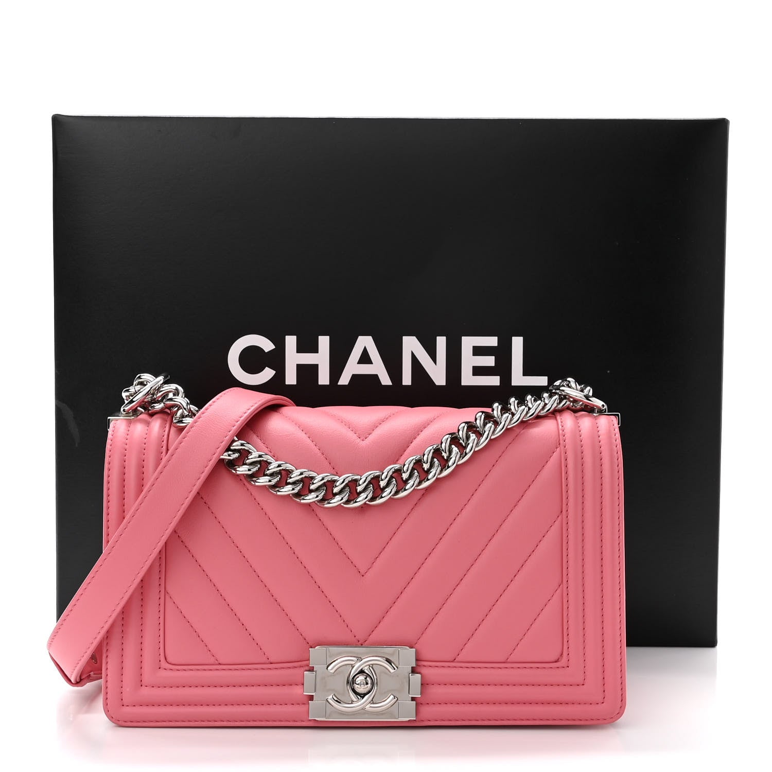 Chanel Calfskin Chevron Quilted Medium Boy Flap Pink 11 of 11