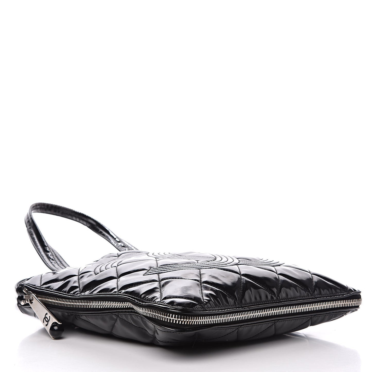 Patent Quilted Expandable CC Shoping Tote Black