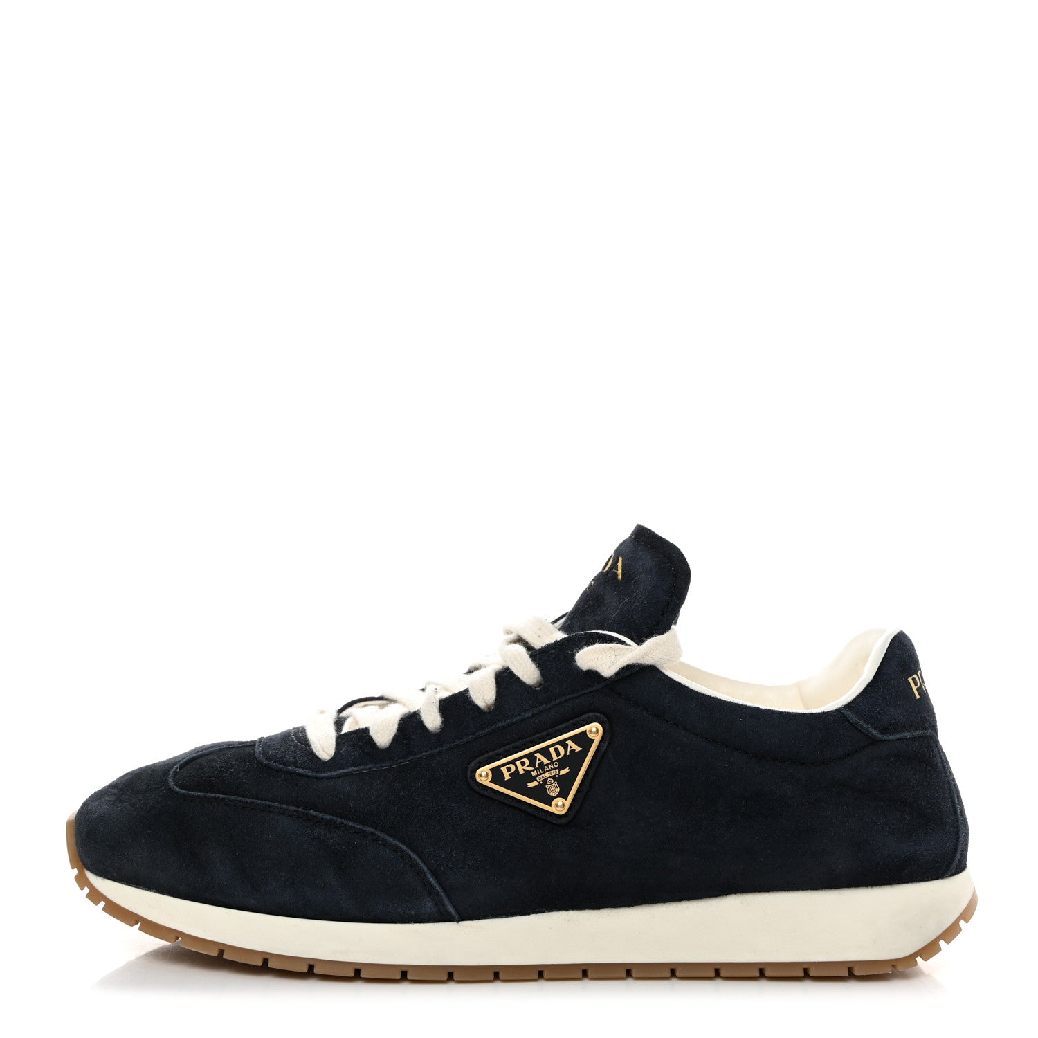 Prada Suede Logo Womens Low Top Sneakers 39 Navy 1 of 9