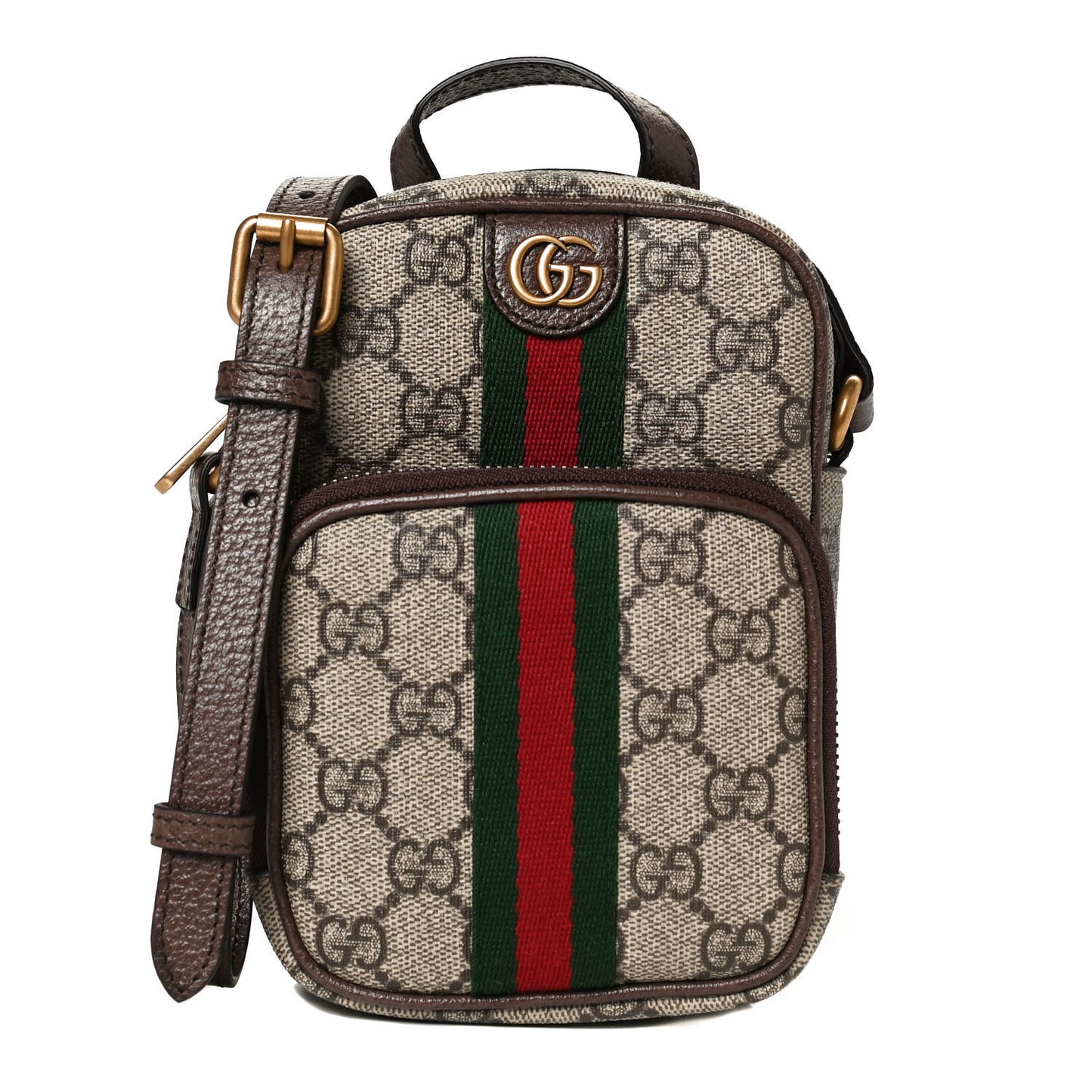 GG Supreme Monogram Web Mini Ophidia Double Zip Messenger Bag Beige New Acero