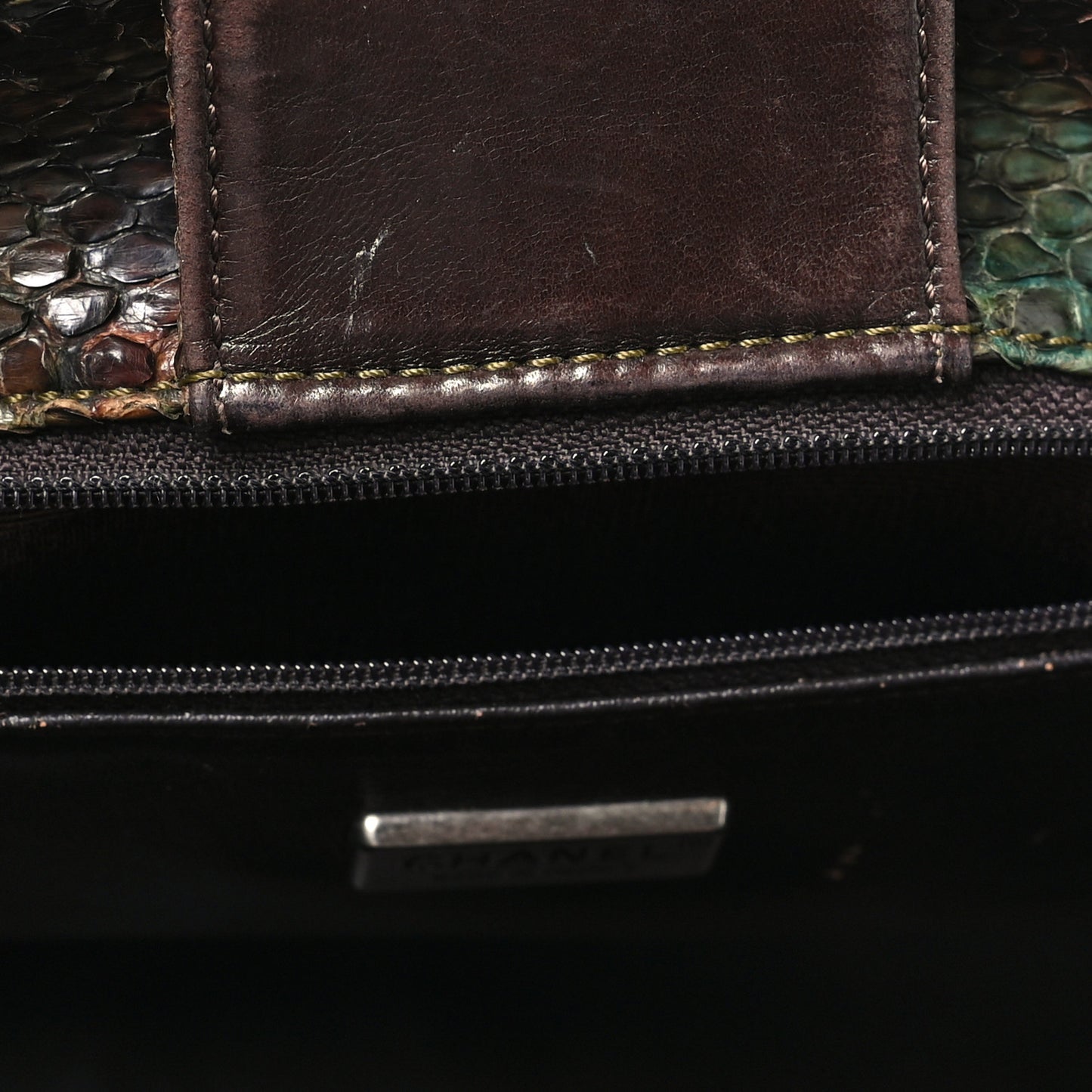 Snakeskin Executive Cerf Shopper Tote Green Brown