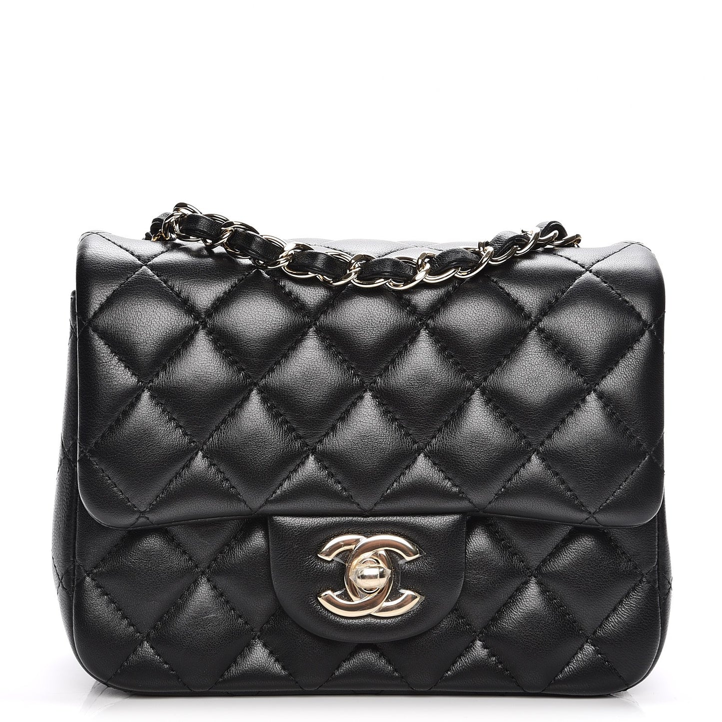 Lambskin Quilted Mini Square Flap Black