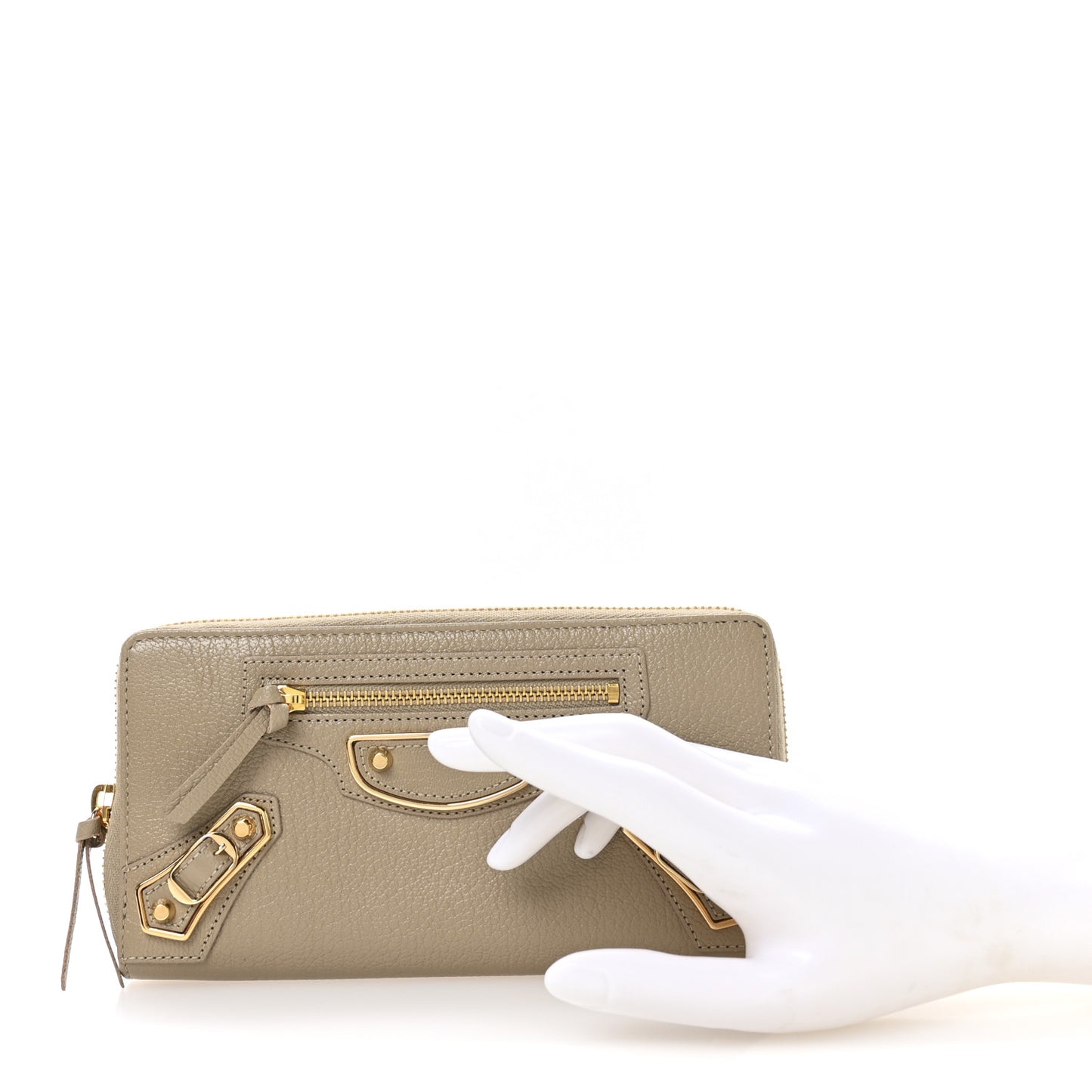 Chevre Gold Metallic Edge Hardware Continental Zip Around Wallet Beige Sable