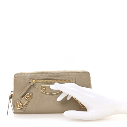 Balenciaga Chevre Gold Metallic Edge Hardware Continental Zip Around Wallet Beige Sable 2 of 8