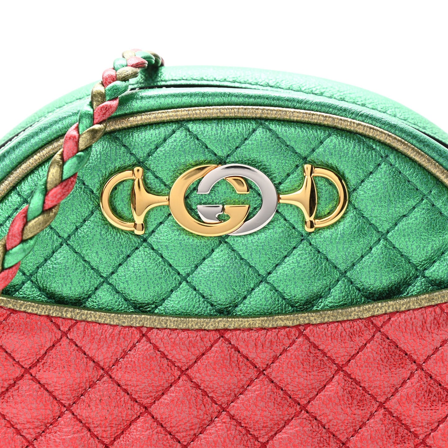 Laminated Nappa Trapuntata Mini Zumi Dome Shoulder Bag Rosso Jasmine Green Rame