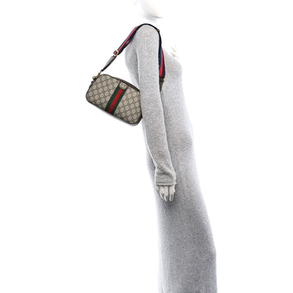 Gucci GG Supreme Monogram Textured Dollar Calfskin Web Ophidia Wristlet Shoulder Bag Beige Ebony New Acero 2 of 11