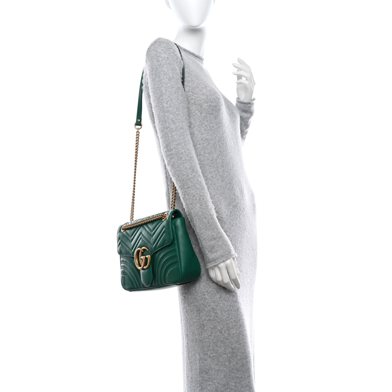 Gucci Calfskin Matelasse Medium GG Marmont Shoulder Bag Emerald Green 2 of 10