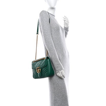 Gucci Calfskin Matelasse Medium GG Marmont Shoulder Bag Emerald Green 2 of 10