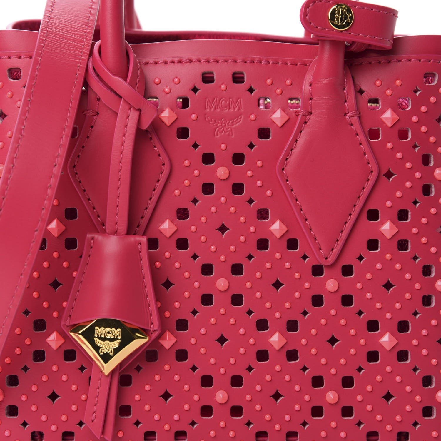 MCM Perforated Calfskin Studded Mini Milla Tote Sugar Pink 8 of 8