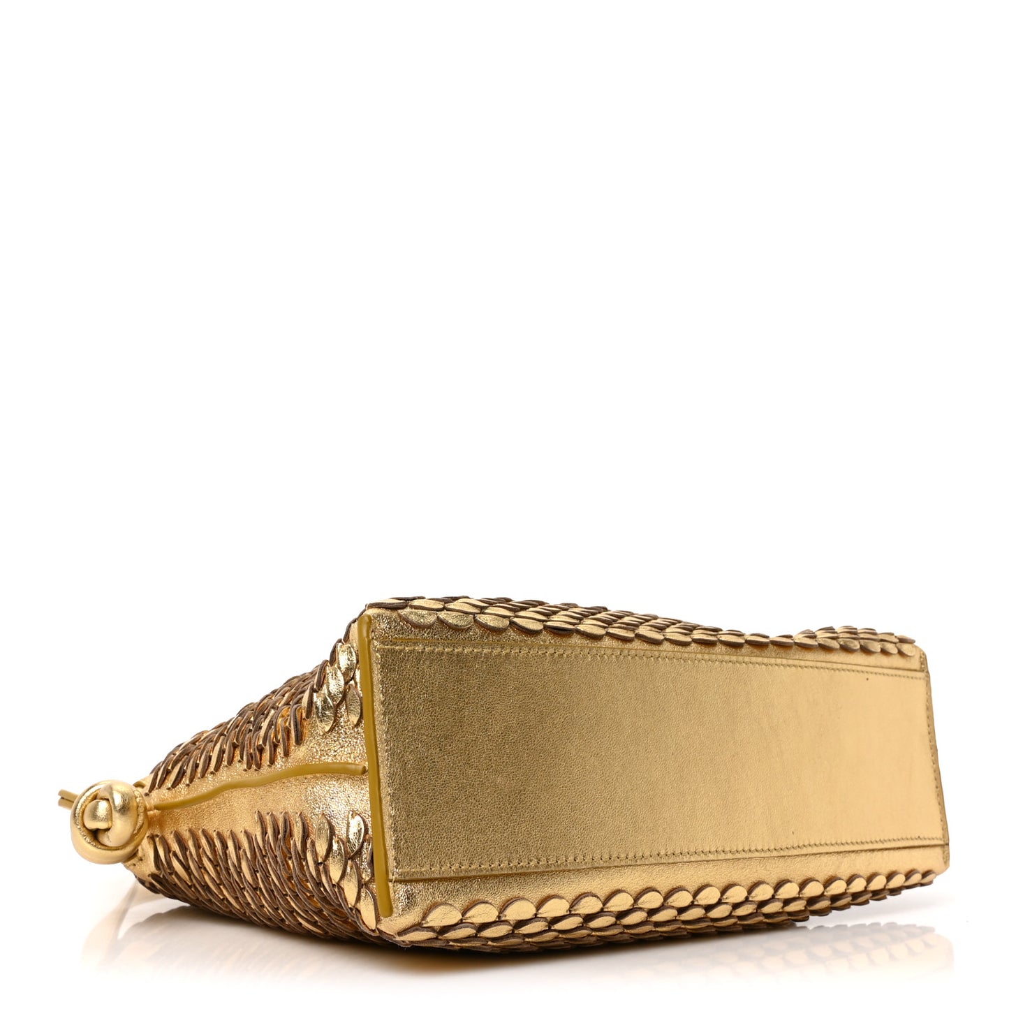 Metallic Laminated Lambskin Medium Scale Flamenco Knot Clutch Gold