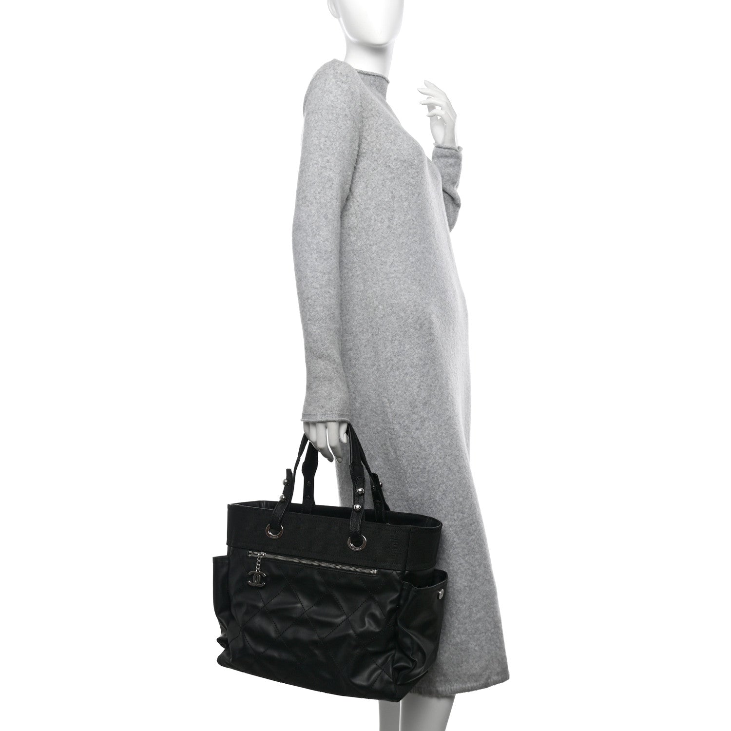 Chanel Coated Canvas Quilted Large Paris Biarritz Tote Black 2 of 13