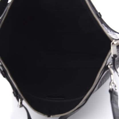 Saint Laurent Calfskin Crocodile Embossed ID Bag Black 6 of 11