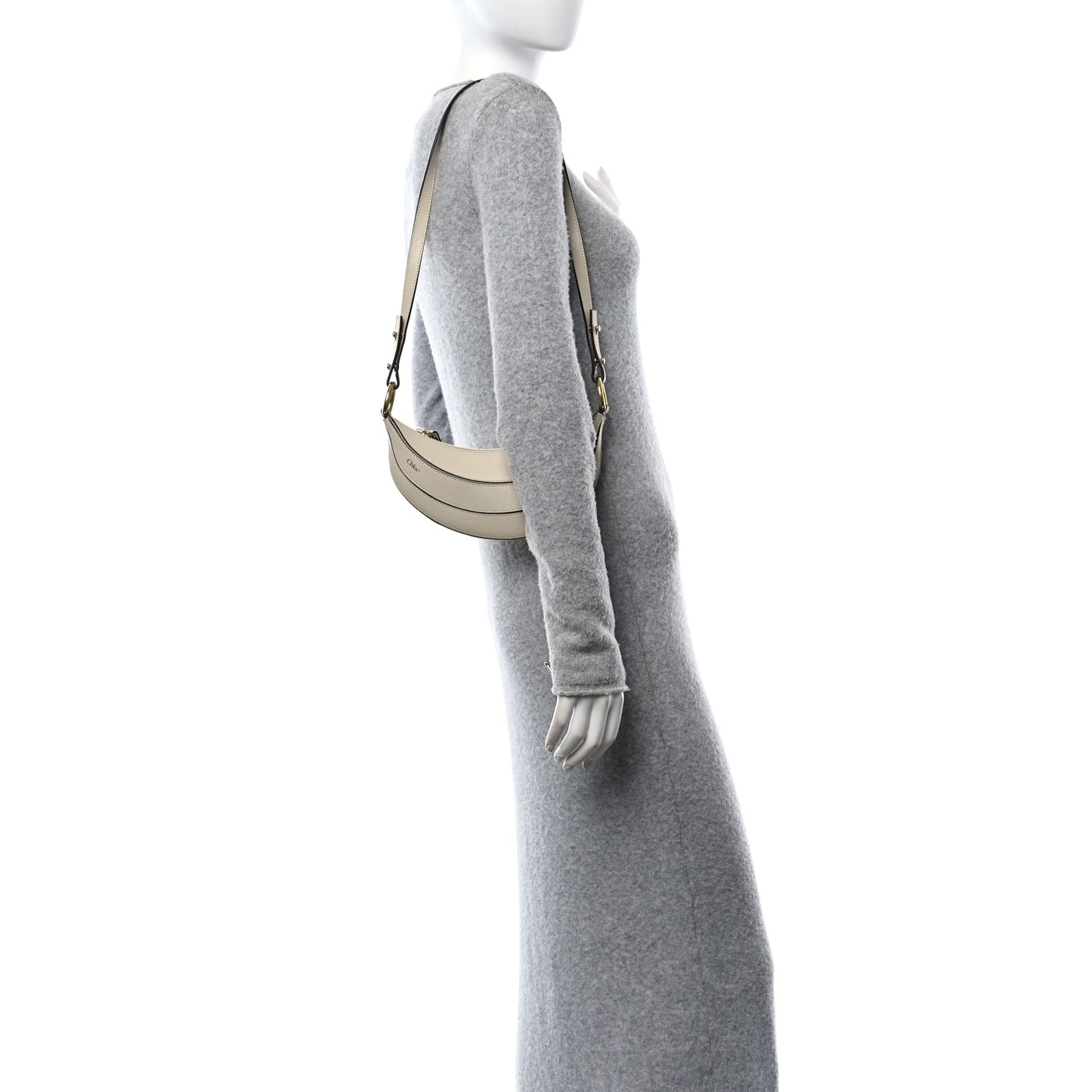 Grained Calfskin Banana Crossbody Bag Vegetal Beige