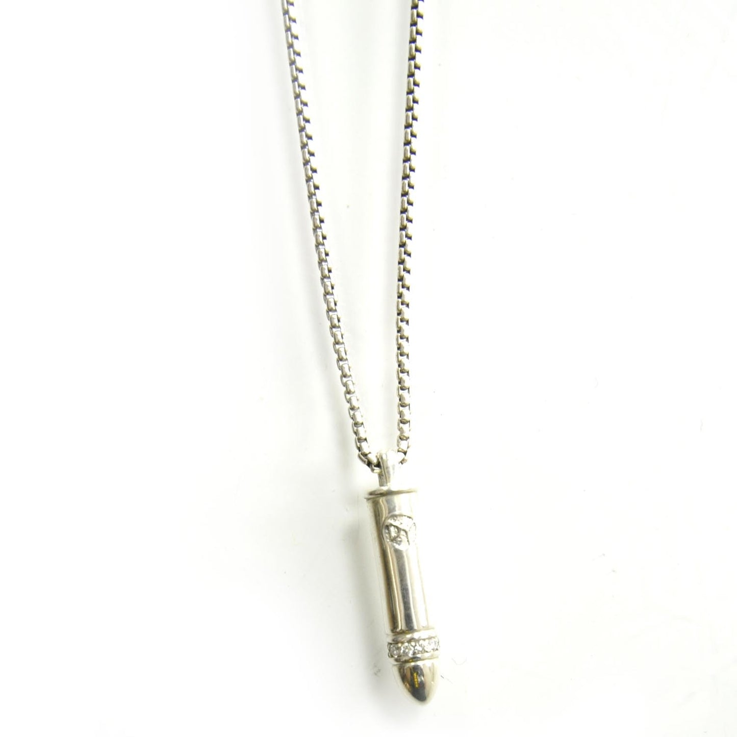 Sterling Silver and Pave Diamond Bullet Necklace