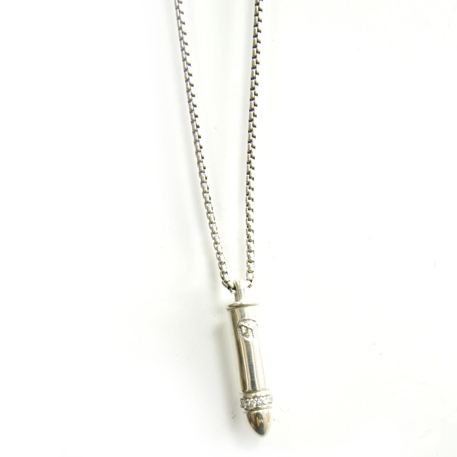 David Yurman Sterling Silver and Pave Diamond Bullet Necklace