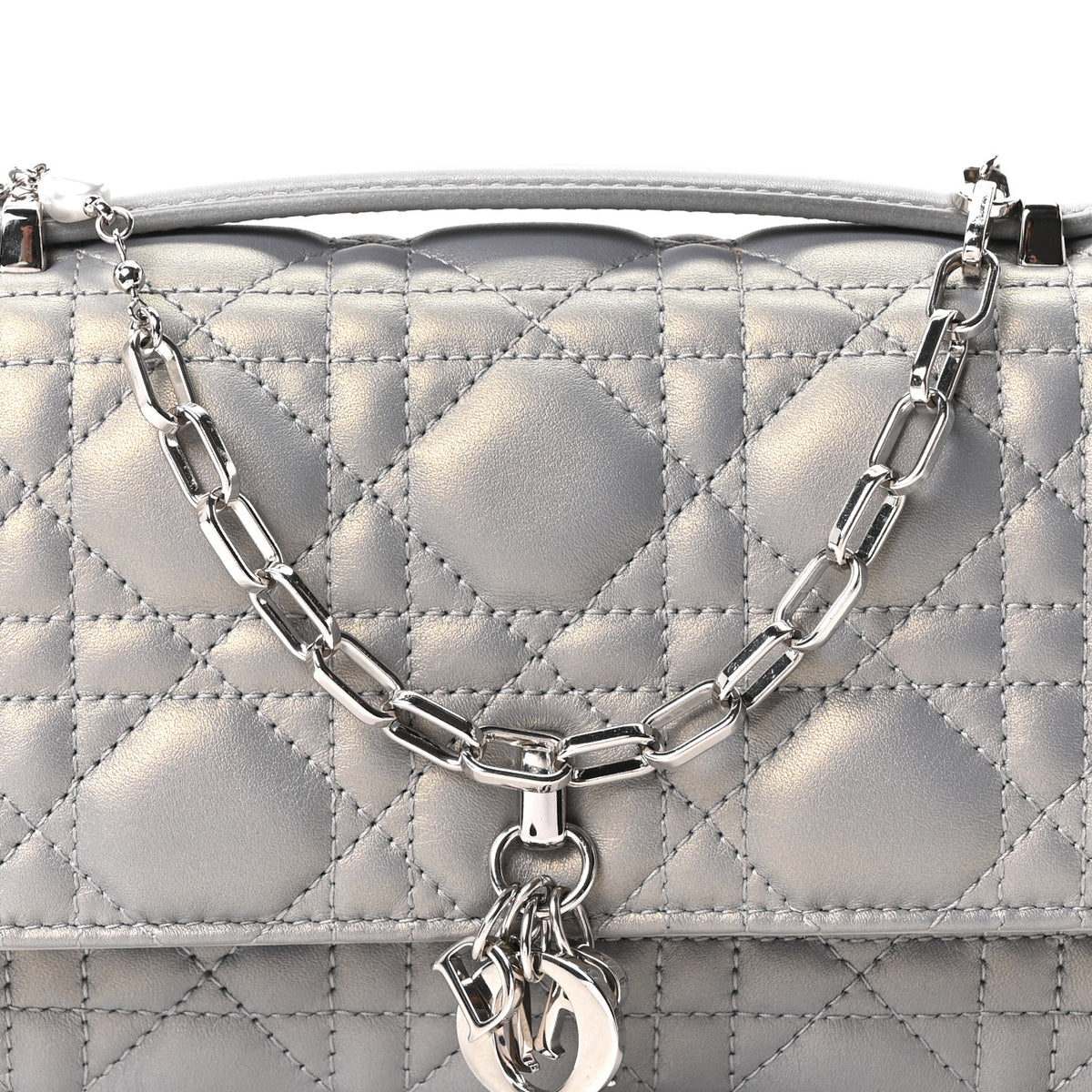 Iridescent Lambskin Cannage Mini My Dior Top Handle Clutch Grey