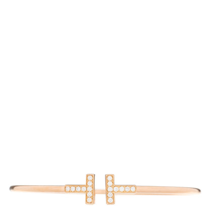 Tiffany 18K Rose Gold Diamond T Wire Bracelet 1 of 3