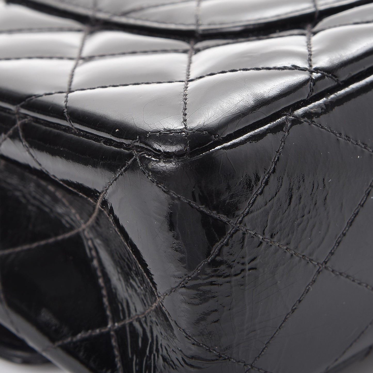 Patent Quilted Medium Double Flap Black